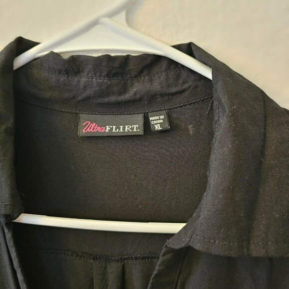 ULTRA FLIRT Black Dress Size XL Button Down Gold Collar Accents Sleeveless - Picture 5 of 9